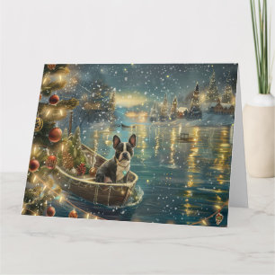 Carte Voyage de fête de Noël de Boston Terrier