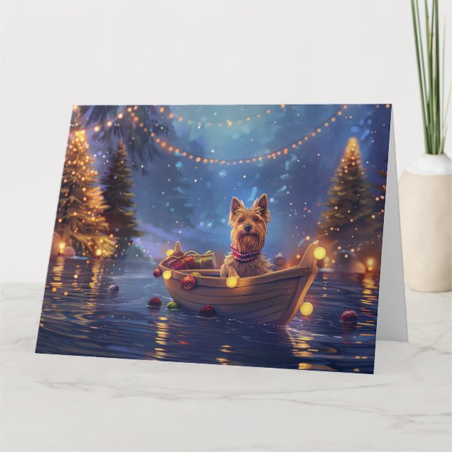 Carte Voyage de fête de Noël de Terrier Australien (Devant)