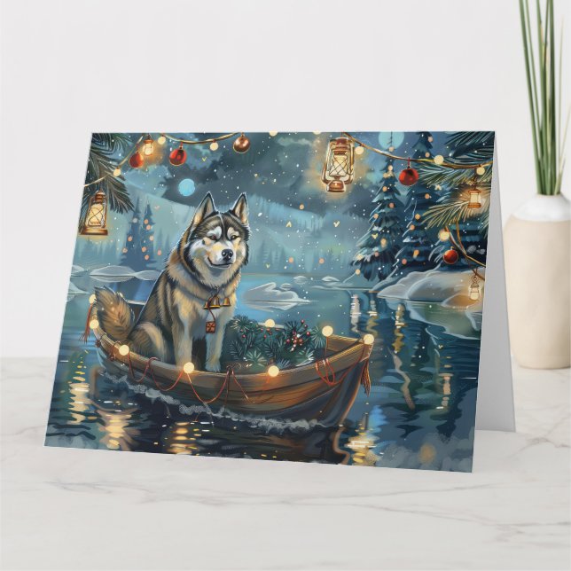 Carte Voyage de fête de Noël du Malamute d'Alaska (Devant)