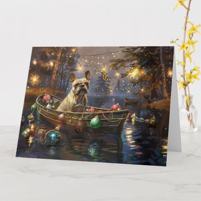 Carte Voyage de Noël festif de Bouledogue français (Fleur jaune)
