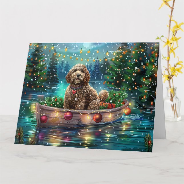 Carte Voyage de Noël Festif du Cockapoo (Fleur jaune)