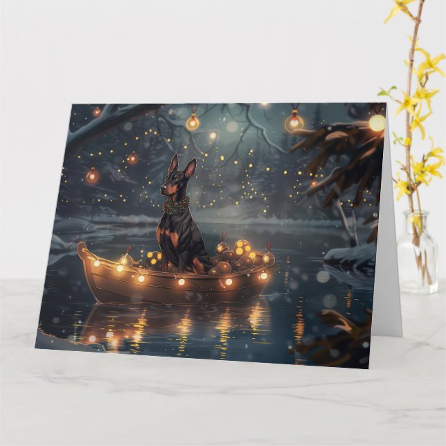 Carte Voyage de Noël festif du Doberman (Fleur jaune)