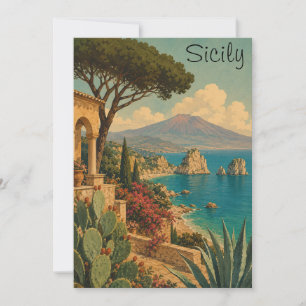 Carte Voyage en Sicile Italie Méditerranée Ile Vintage