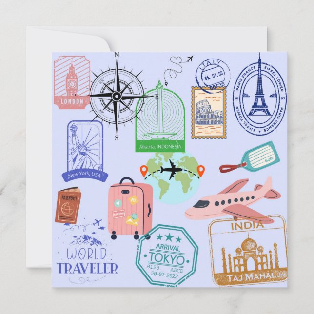 Carte  Voyageur du monde collage mignon (Devant)