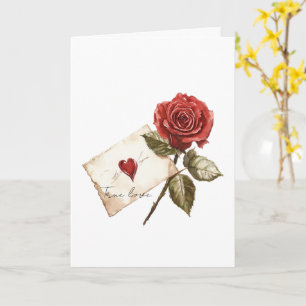 Carte Vrai Amour Rose Rouge Lettre Cœur