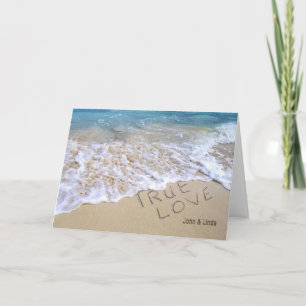 Carte vrai texte d'amour dans le sable de l'océan