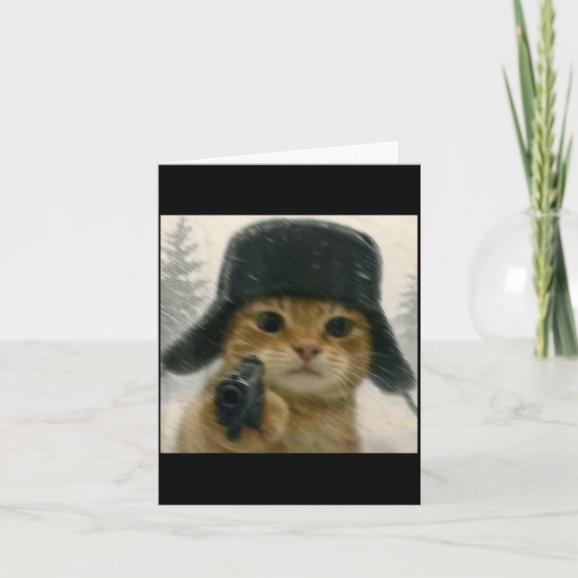 Carte Wacky Cat Wearing Ushanka Hat Russian Meme Cat Hum (Devant)
