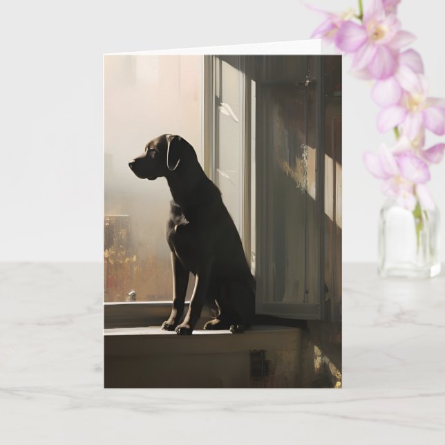 Carte Waiting for You Labrador At Window Portrait (Orchidée)