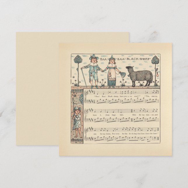 Carte Walter Crane Baa Baa Mouton Noir Comptine (Devant / Derrière)