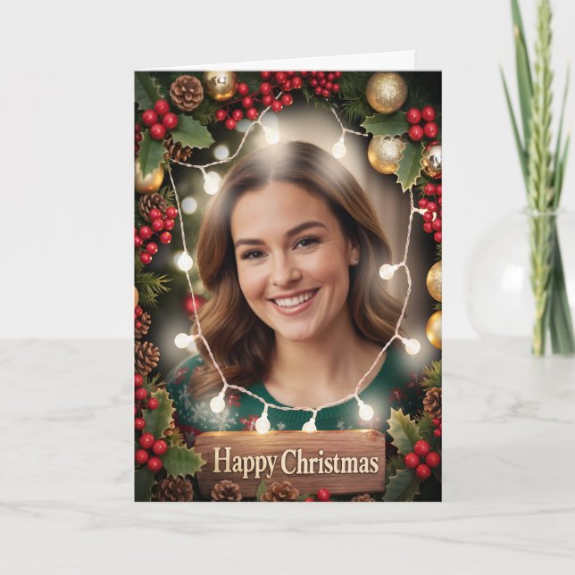 Carte Warm & Bright Family Photo Christmas Card Dark (Devant)
