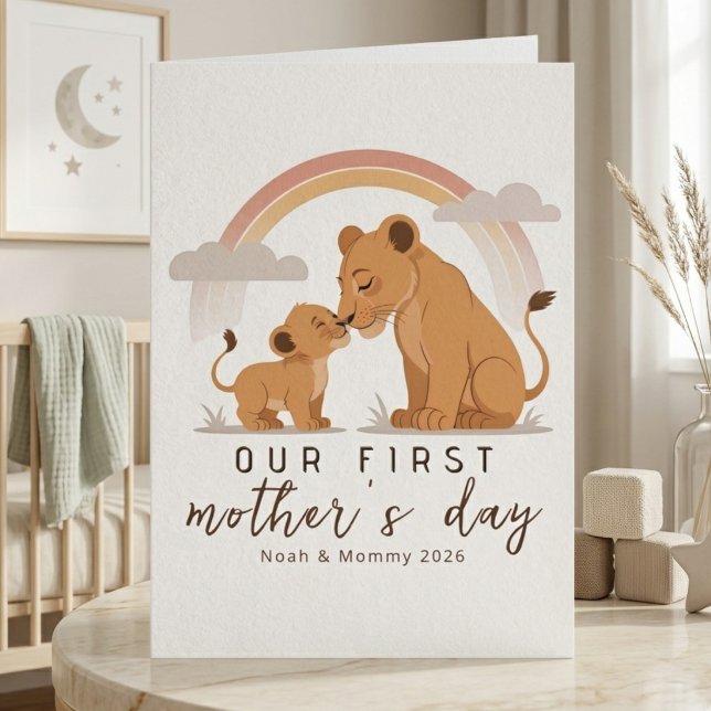 Carte Warm Lion Mom Baby First Mothers Day Soft Love Art (Créateur téléchargé)