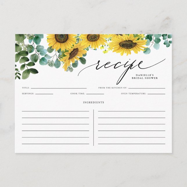 Carte Watecolor Sunflowers et Eucalyptus Recette (Devant)