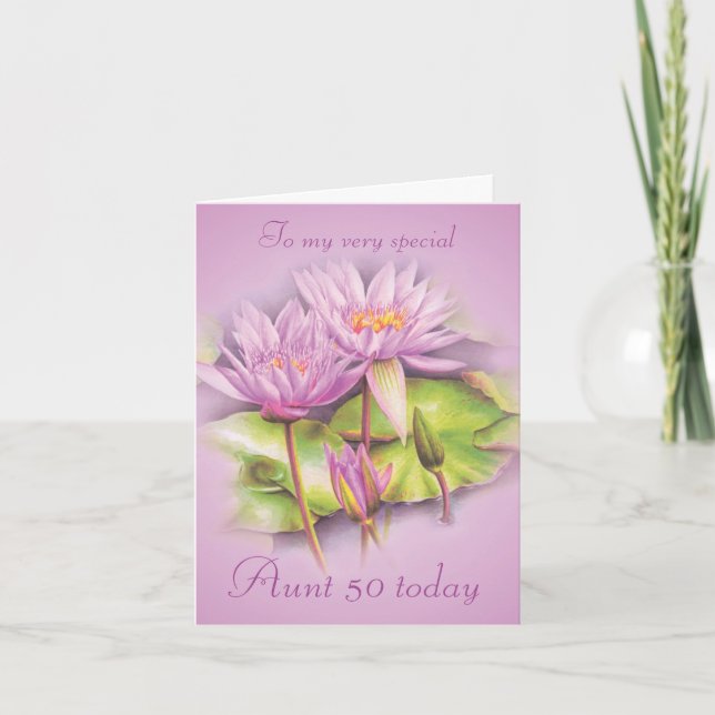 Carte Water lily purple floral Aunt 50 birthday (Devant)
