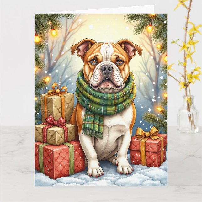 Carte Watercolor American Bulldog Christmas Holiday (Fleur jaune)