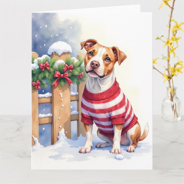 Carte Watercolor American Pit Bull Terrier Festive (Fleur jaune)