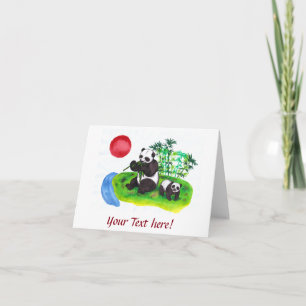 Carte Watercolor art Panda chinois mère et son petit