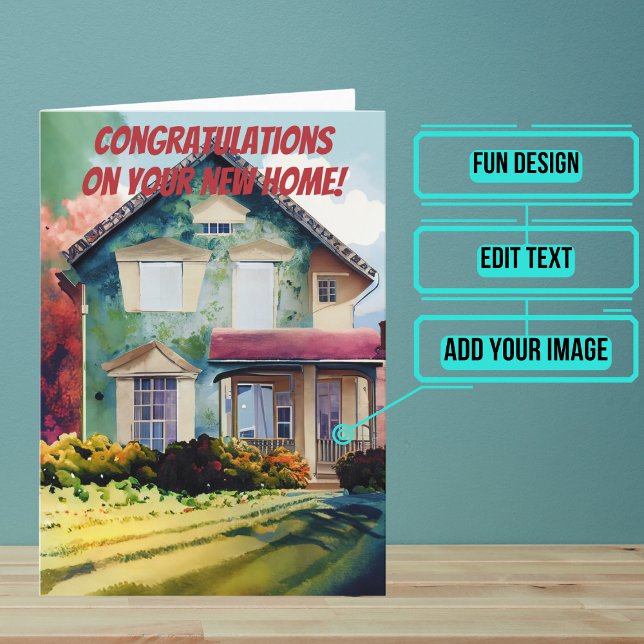 Carte Watercolor Avant de la nouvelle maison Félicitatio (Use this card to wish new homeowners congratulations in a unique and personalized way. )