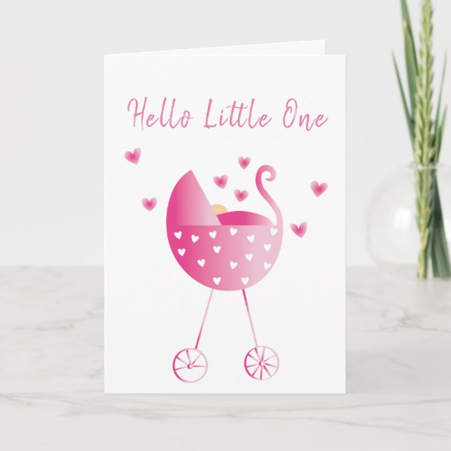 Carte Watercolor Baby Girl Carriage Félicitations Rose (Devant)