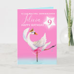 Carte Watercolor ballet swan granddaughter 9th birthday<br><div class="desc">Watercolor whimsy swan personalized name and age birthday card. Personalize with your own name and age, reads To our beautiful granddaughter Felicia 9 and message inside reads we hope you have a wonderful day! Pretty shades of pink, aqua blue, and white. Other matching dancing ballerina swan items available. An original...</div>