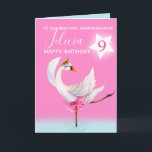 Carte Watercolor ballet swan granddaughter 9th birthday<br><div class="desc">Watercolor whimsy swan personalized name and age birthday card. Personalize with your own name and age, reads To our beautiful granddaughter Felicia 9 and message inside reads we hope you have a wonderful day! Pretty shades of pink, aqua blue, and white. Other matching dancing ballerina swan items available. An original...</div>