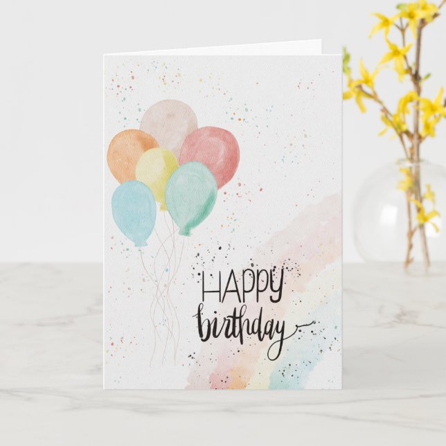 Carte Watercolor Balloon Modern  Happy birthday (Fleur jaune)