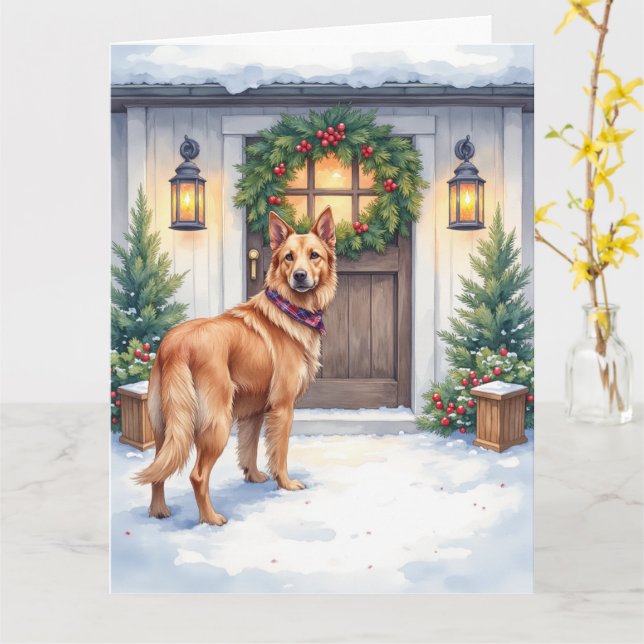 Carte Watercolor Belgian Laekenois Farmhouse Christmas (Fleur jaune)