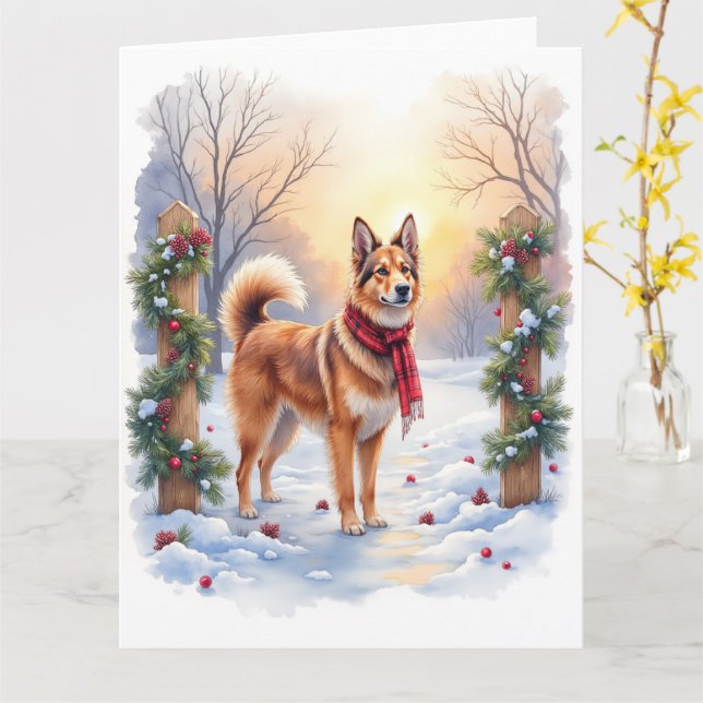 Carte Watercolor Belgian Tervuren Garland Christmas (Fleur jaune)