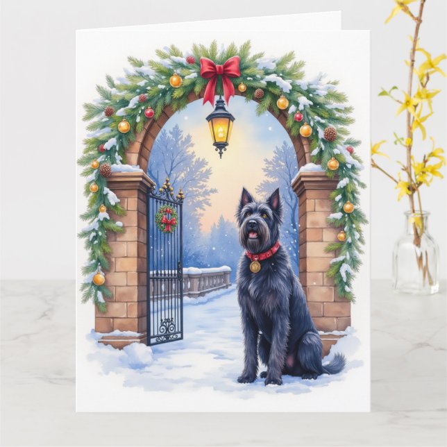 Carte Watercolor Black Russian Terrier Iron Christmas (Fleur jaune)