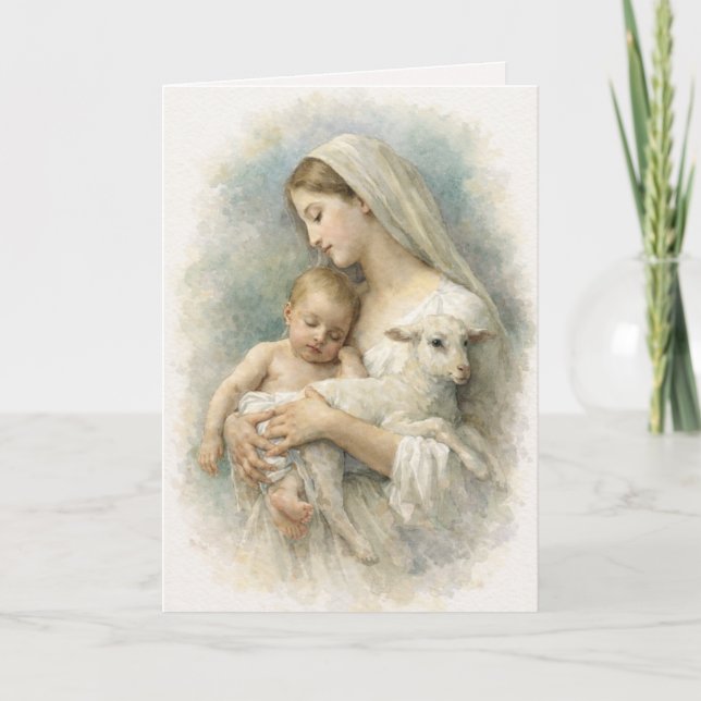 Carte Watercolor  Blessed Virgin Mary Jesus Lamb (Devant)