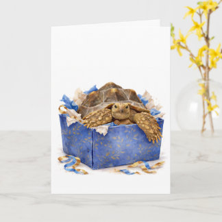 Carte Watercolor Blue and Gold Birthday Gift Turtle