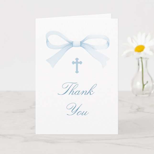 Carte Watercolor Blue Bow Holy Cross Religious Thank You (Petite plante)