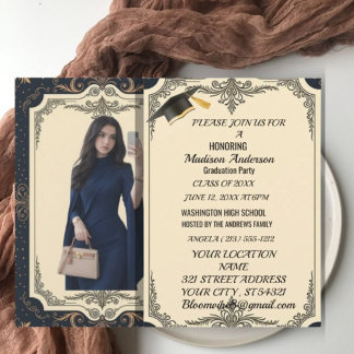 Carte Watercolor Blue Gold Marble Agate Graduation Party