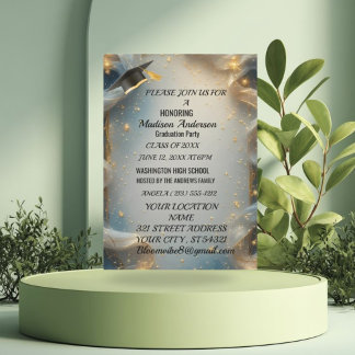Carte Watercolor Blue Gold Marble Agate Graduation Party