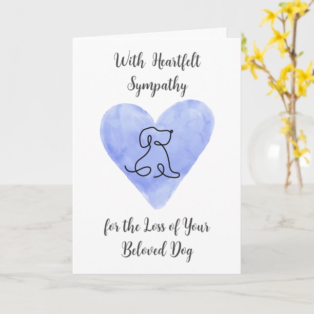 Carte Watercolor Blue Heart with Dog Drawing Sympathy (Fleur jaune)