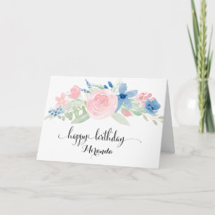 Carte Watercolor Blush Pink Roses Happy Birthday