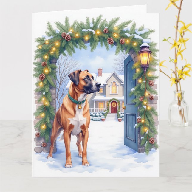 Carte Watercolor Boerboel Farmhouse Gate Christmas (Fleur jaune)
