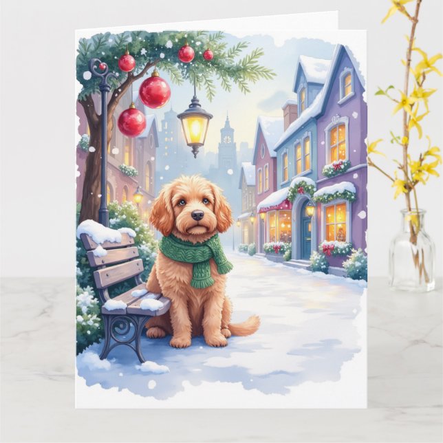 Carte Watercolor Bolognese Festive Town Bench Christmas  (Fleur jaune)