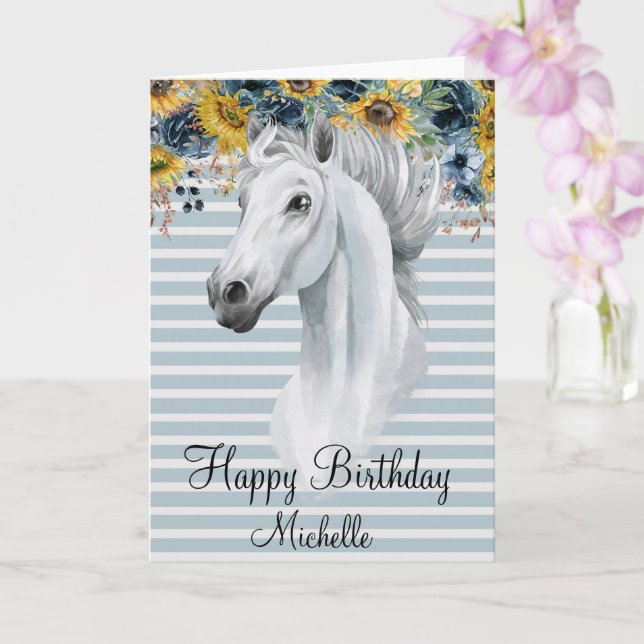 Carte Watercolor Cheval Head Joyeux Anniversaire Tournes (Orchidée)
