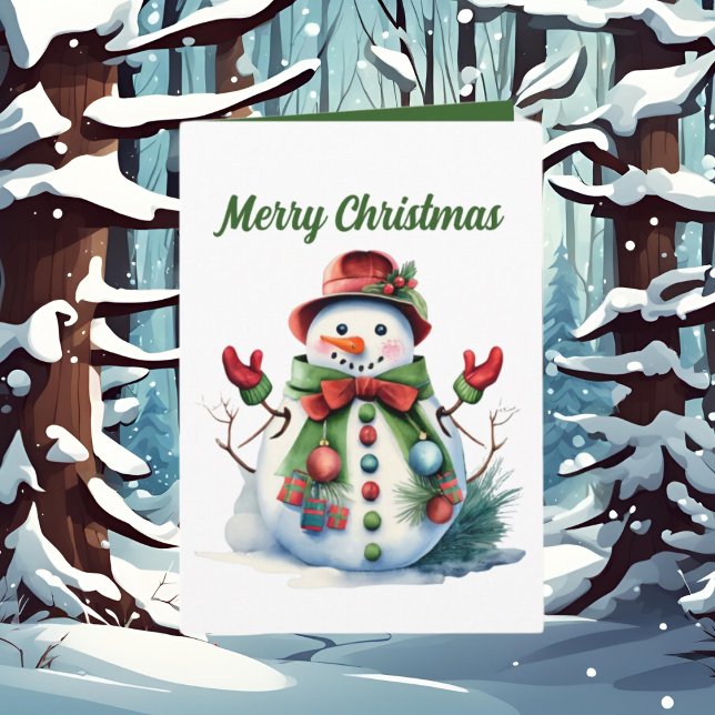 Carte Watercolor Christmas snowman ajouter un texte (Créateur téléchargé)