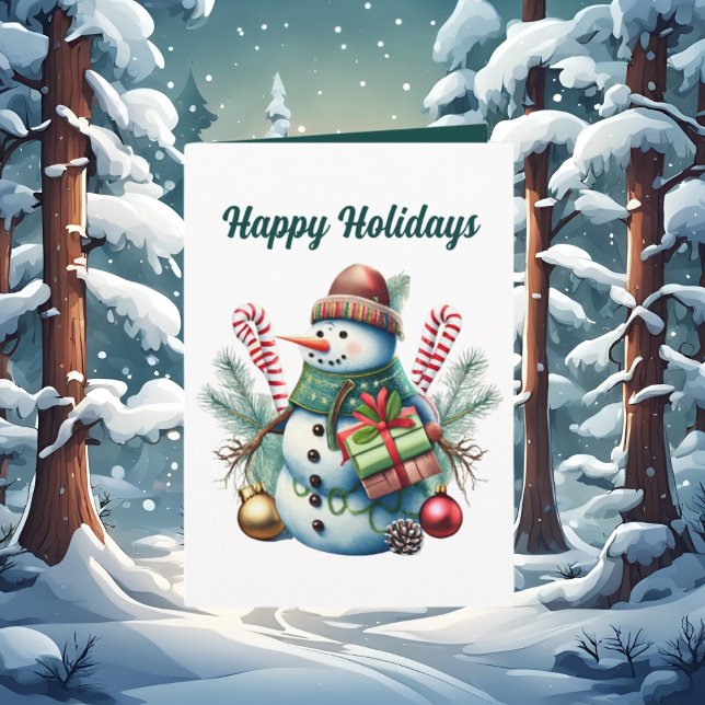 Carte Watercolor Christmas snowman ajouter un texte (Créateur téléchargé)