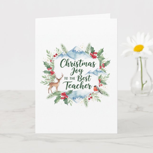 Carte Watercolor Christmas Teacher Card – Festive Winter (Petite plante)