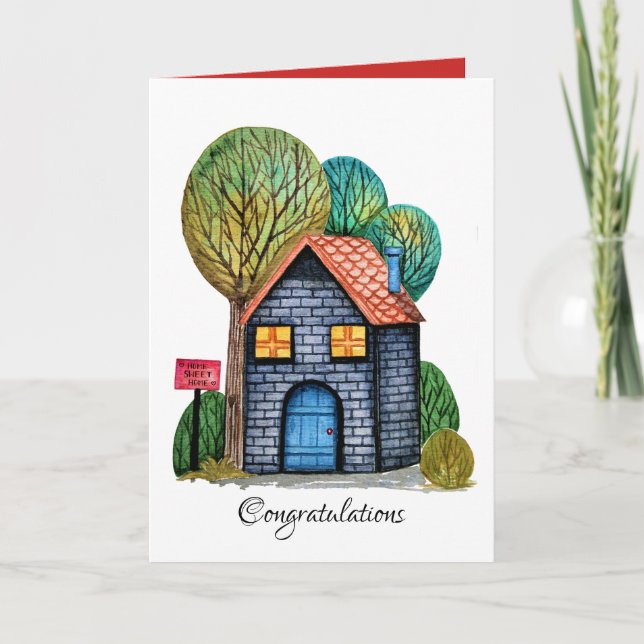 Carte Watercolor cute Home Sweet Home Art (Devant)