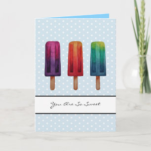 Carte Watercolor Cute Popsicle Glaces Creams
