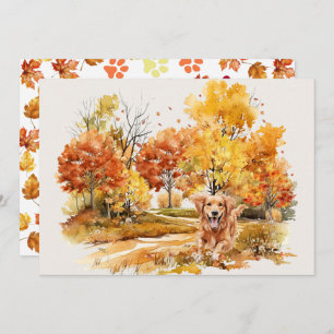 Carte Watercolor Fall Chien Design - Golden Retriever