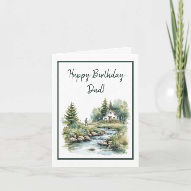 Carte Watercolor Fishing by a Stream Birthday Card (Devant)