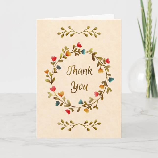 Carte Watercolor Floral Wreath Thank You (Devant)