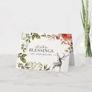 Carte Watercolor foliage stag photo Christmas