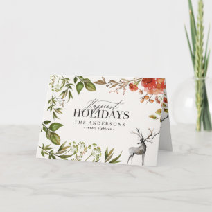 Carte Watercolor foliage stag photo Christmas