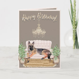 Carte Watercolor German Shepherd Fun Anniversaire pour f