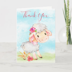 Carte Watercolor Girl Sheep Farm